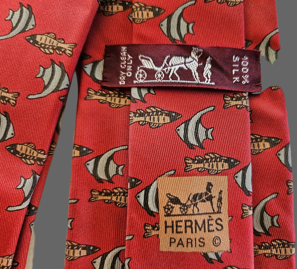 Krawatte Hermès Motiv Fische Reine Seide