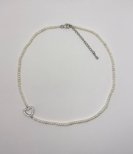 Süßwasser-Perlcollier | 925/- Sterlingsilber | 45 cm | Zirkonia-Herz