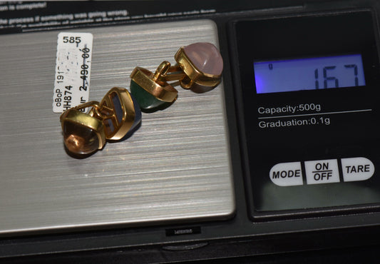 Edelstein Herren Manschettenknöpfe 585er Gelb Gold Mondstein Quarz Aventurin