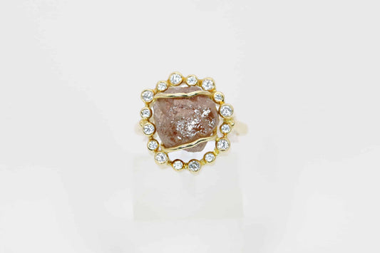 Rohdiamant-Brillant-Ring 750/-Gelbgold 0,70ct Diamant 0,55ct Brillant