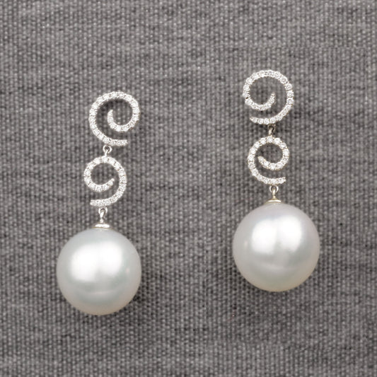 große Brillant Südsee Perlohrhänger l 750er Weißgold