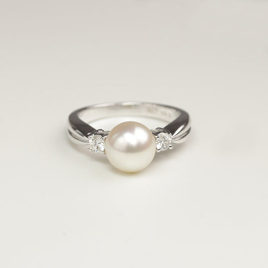 MIKIMOTO Brillant-Akoya Perle Ring | 750er Weißgold | Damen |