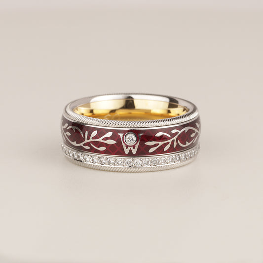 Wellendorff | roter Mohn | Drehring 750/- | instruierte-Fassung | ca. 0,55 ct Gvvs1 | Emaille