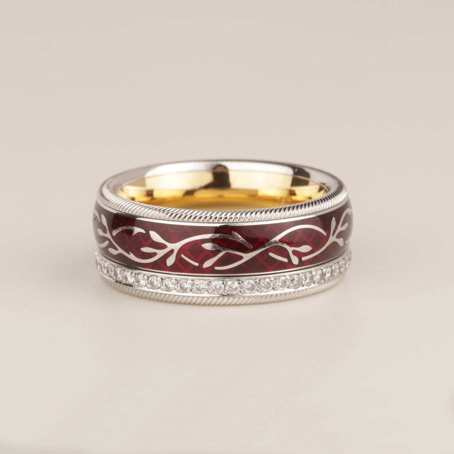 Wellendorff | roter Mohn | Drehring 750/- | instruierte-Fassung | ca. 0,55 ct Gvvs1 | Emaille
