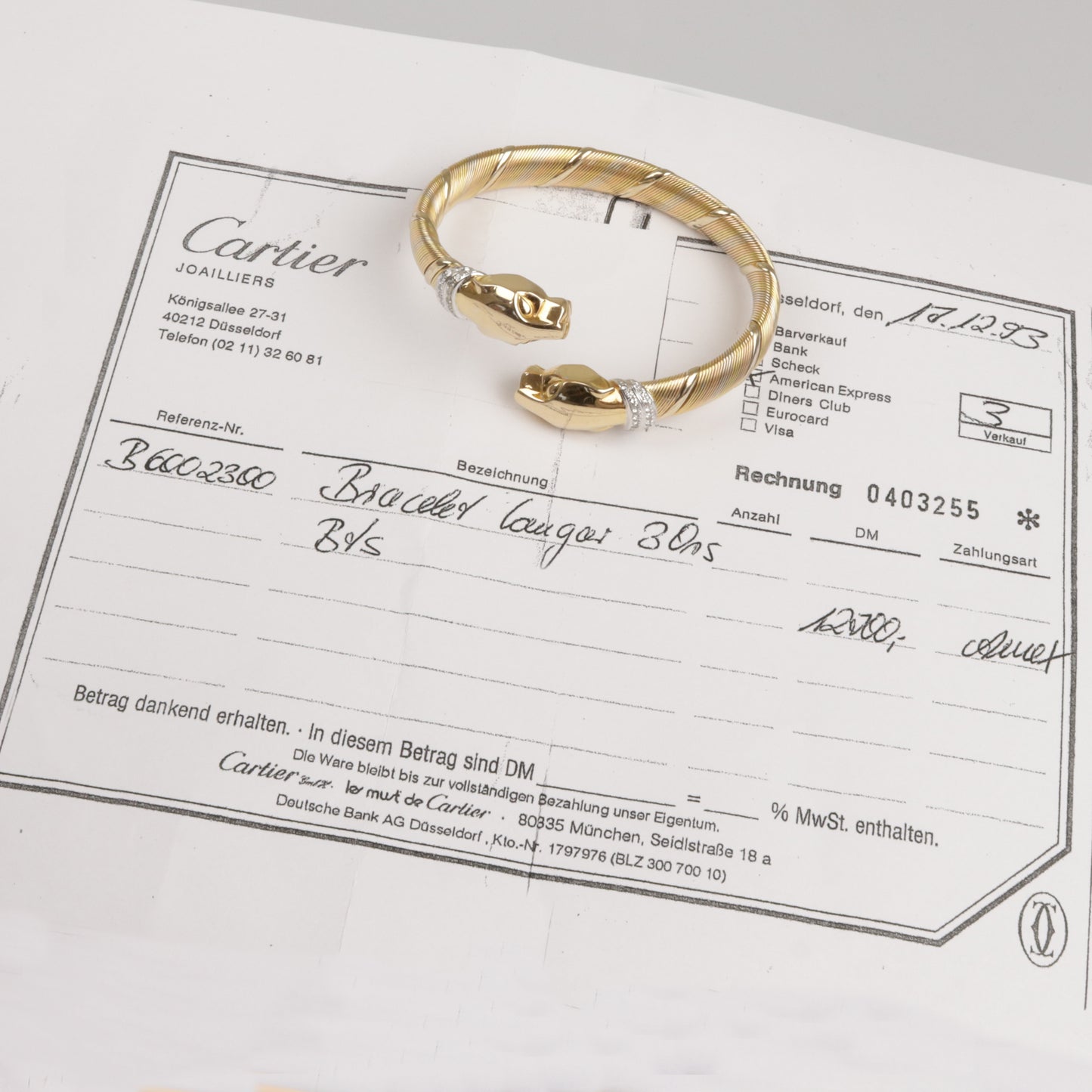 Cartier-Brillant-Armreif | „Panthere de Cartier“ (Cougar) 750/- Gelbgold |1990