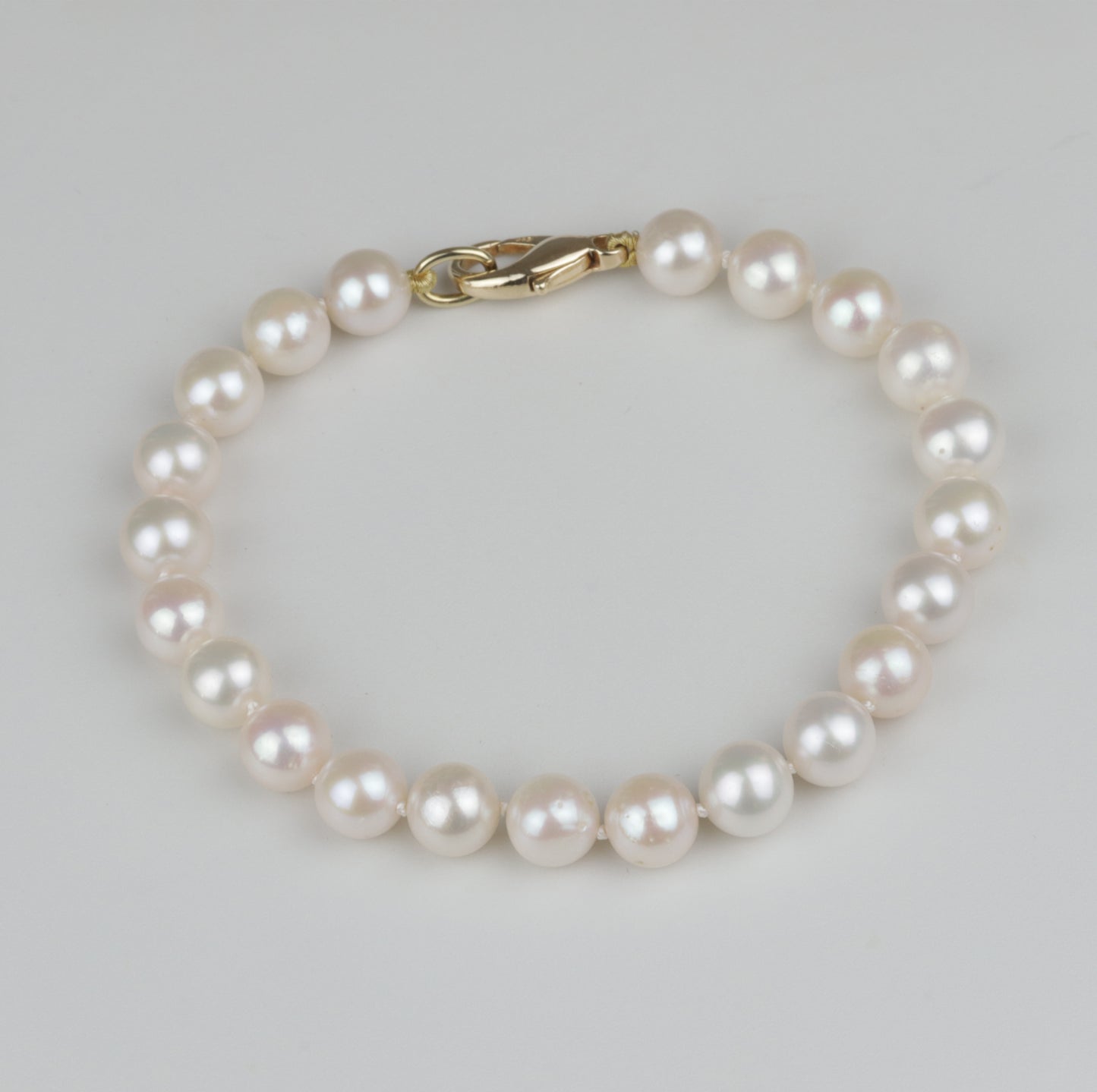 Zuchtperl Akoya 7,5-8,0 mm weiß Perlarmband mit Gelbgoldschließe aus Geschäftsauflösung