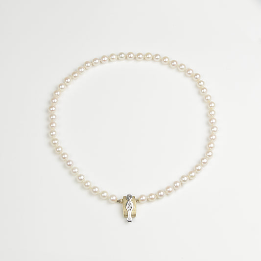 Zuchtperl Akoya 7,5-8,0mm weiß COLLIER 585/- Brillantschließe aus Geschäftsauflösung