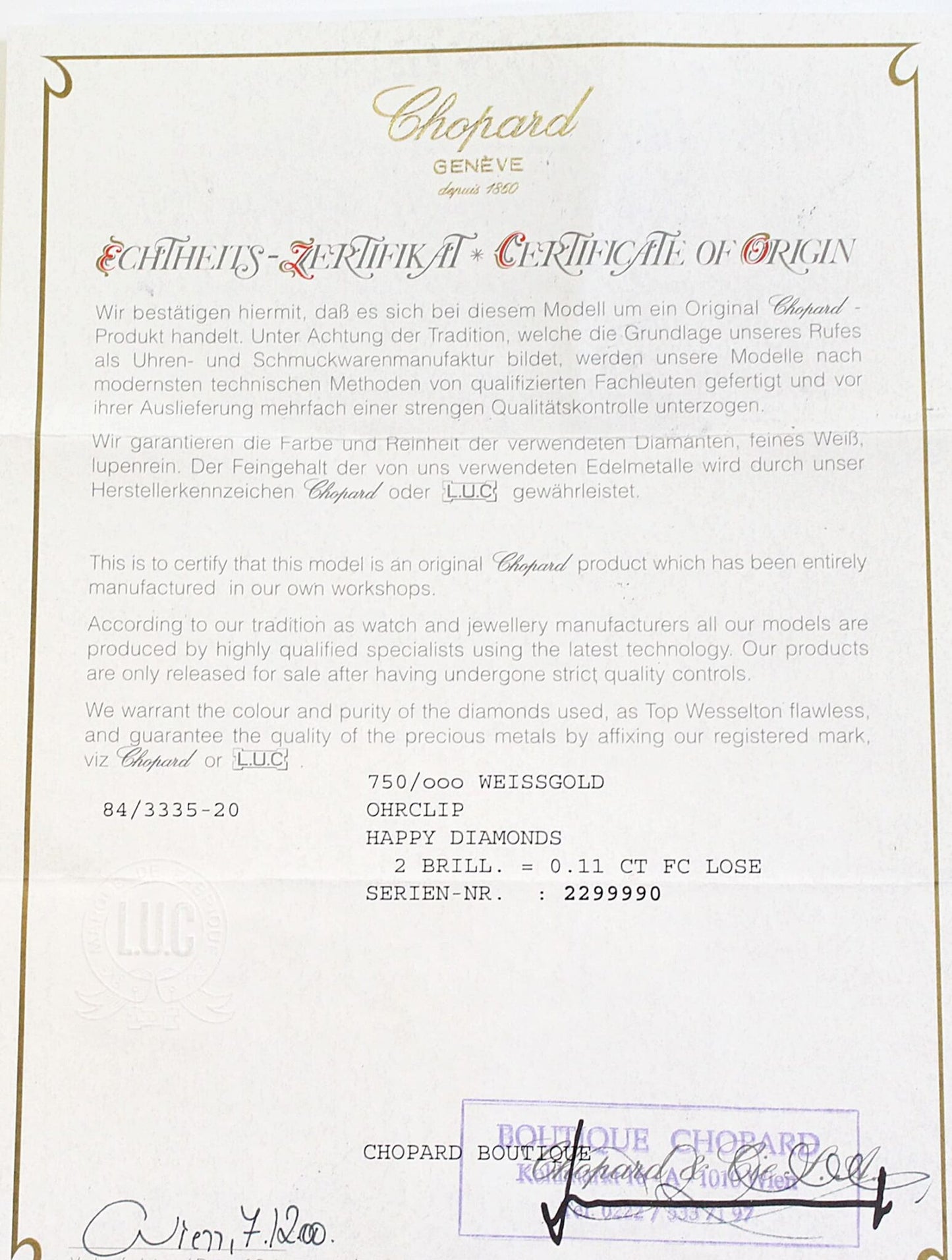 CHOPARD Ohrclips "Happy Diamonds" 750er Weißgold