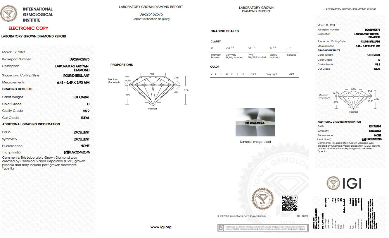 LAB-GROWN Diamant | 1,01 ct D-VS2 | mit IGI Expertise