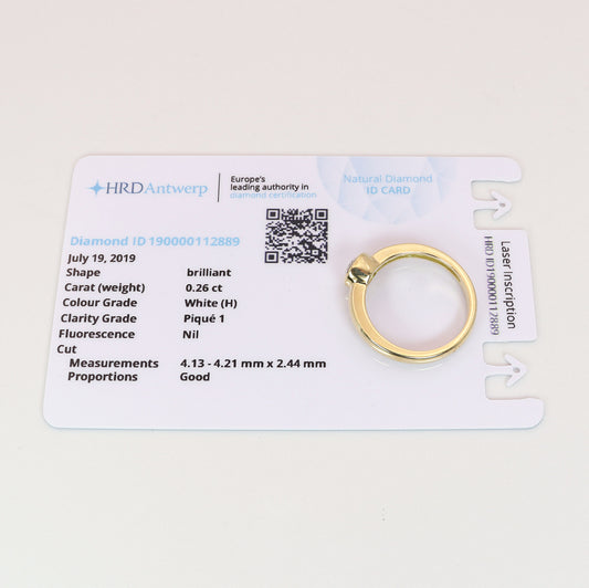 Solitär Ring 750/- Gelbgold HRD Zertifikat 0,26 ct H/P1