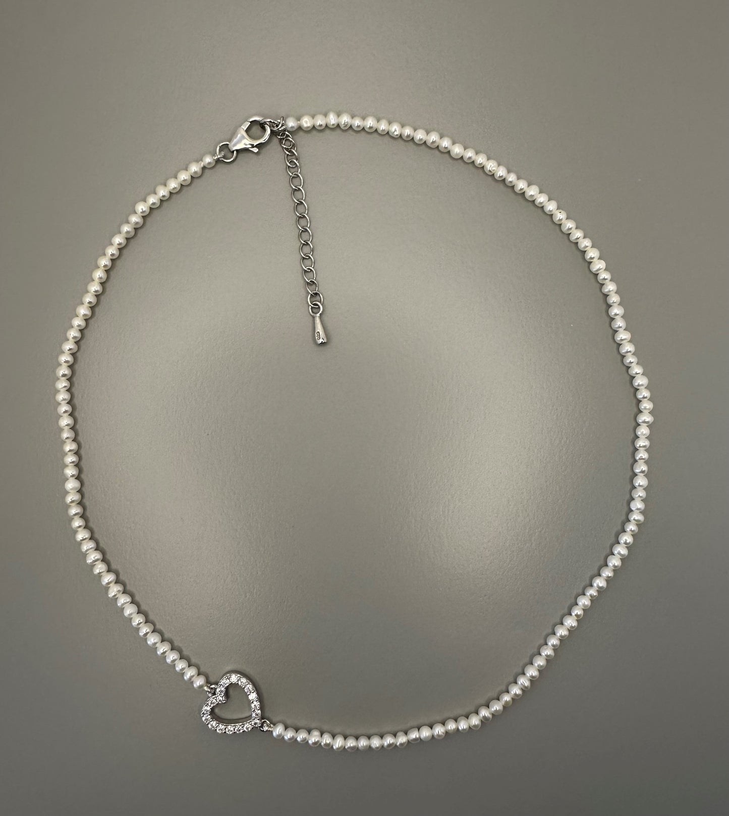 Süßwasser-Perlcollier | 925/- Sterlingsilber | 45 cm | Zirkonia-Herz