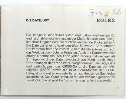 Broschüre für Rolex | DATEJUST | 1984 |Deutsch