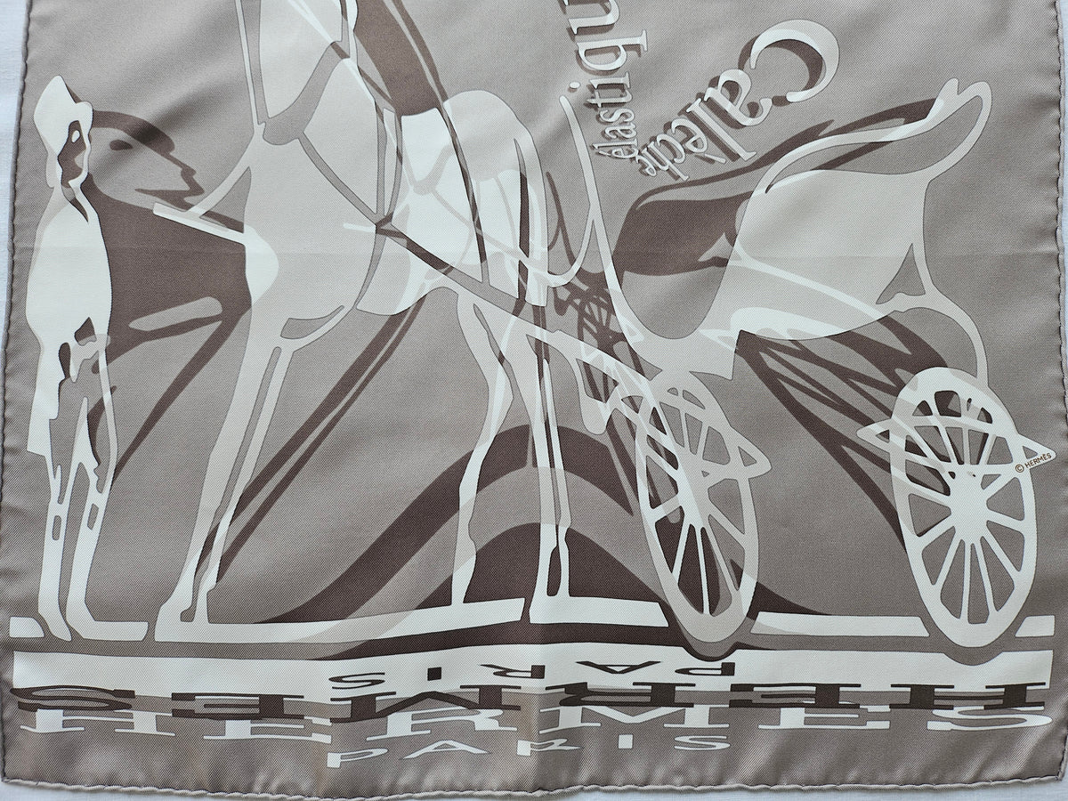 Hermès Seidentuch Motiv Pferd mit Kutsche 42 cm x 42 cm