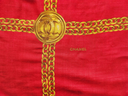 Chanel-Tuch  Wolle-Seide Motiv Goldketten rot/gold 130 cm x 130 cm
