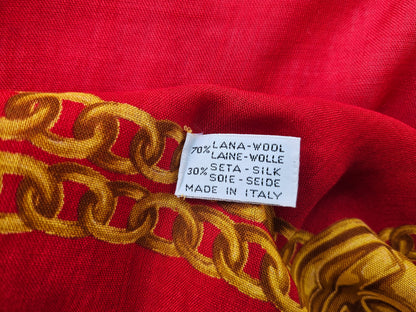 Chanel-Tuch  Wolle-Seide Motiv Goldketten rot/gold 130 cm x 130 cm