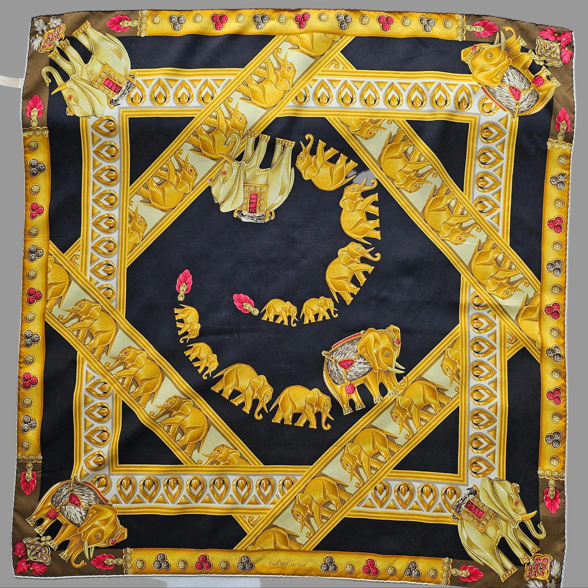 Must de Cartier Seidentuch Motiv Elefanten 85 cm x 85 cm