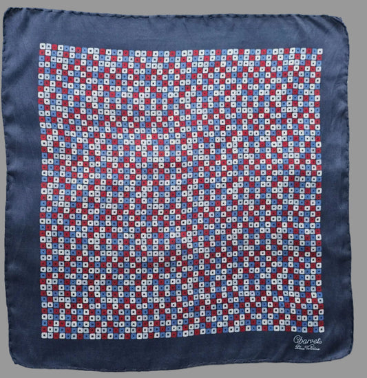 Charvet Seidentuch Blau-Rot Kariert 46 cm x 46 cm