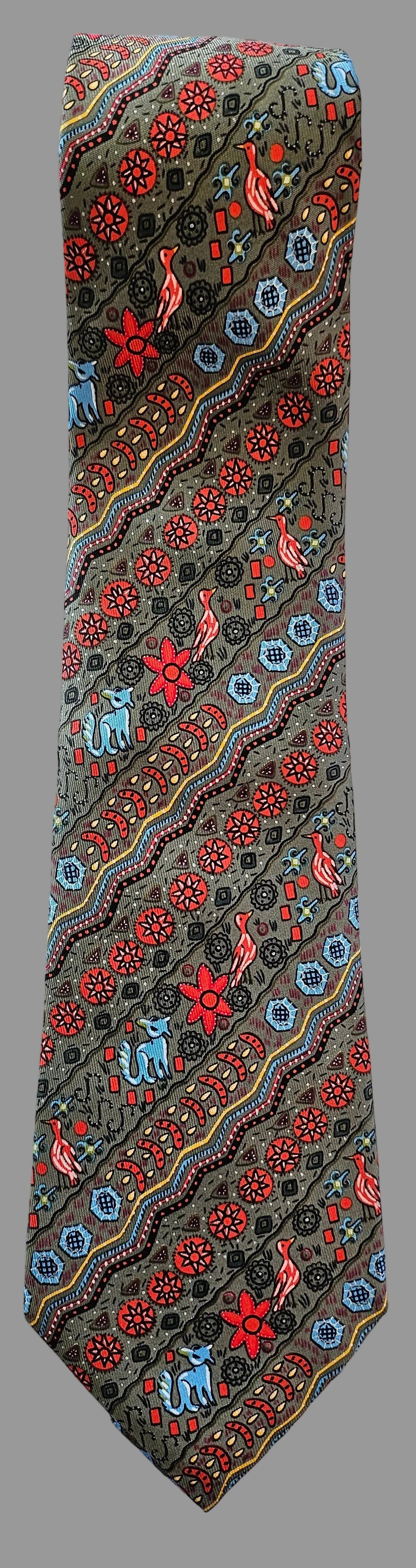 Krawatte Hermès Rot/Grün Reine Seide
