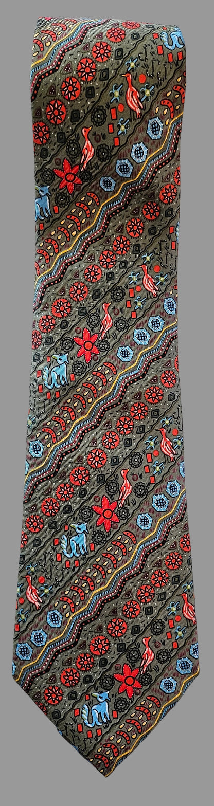 Krawatte Hermès Rot/Grün Reine Seide