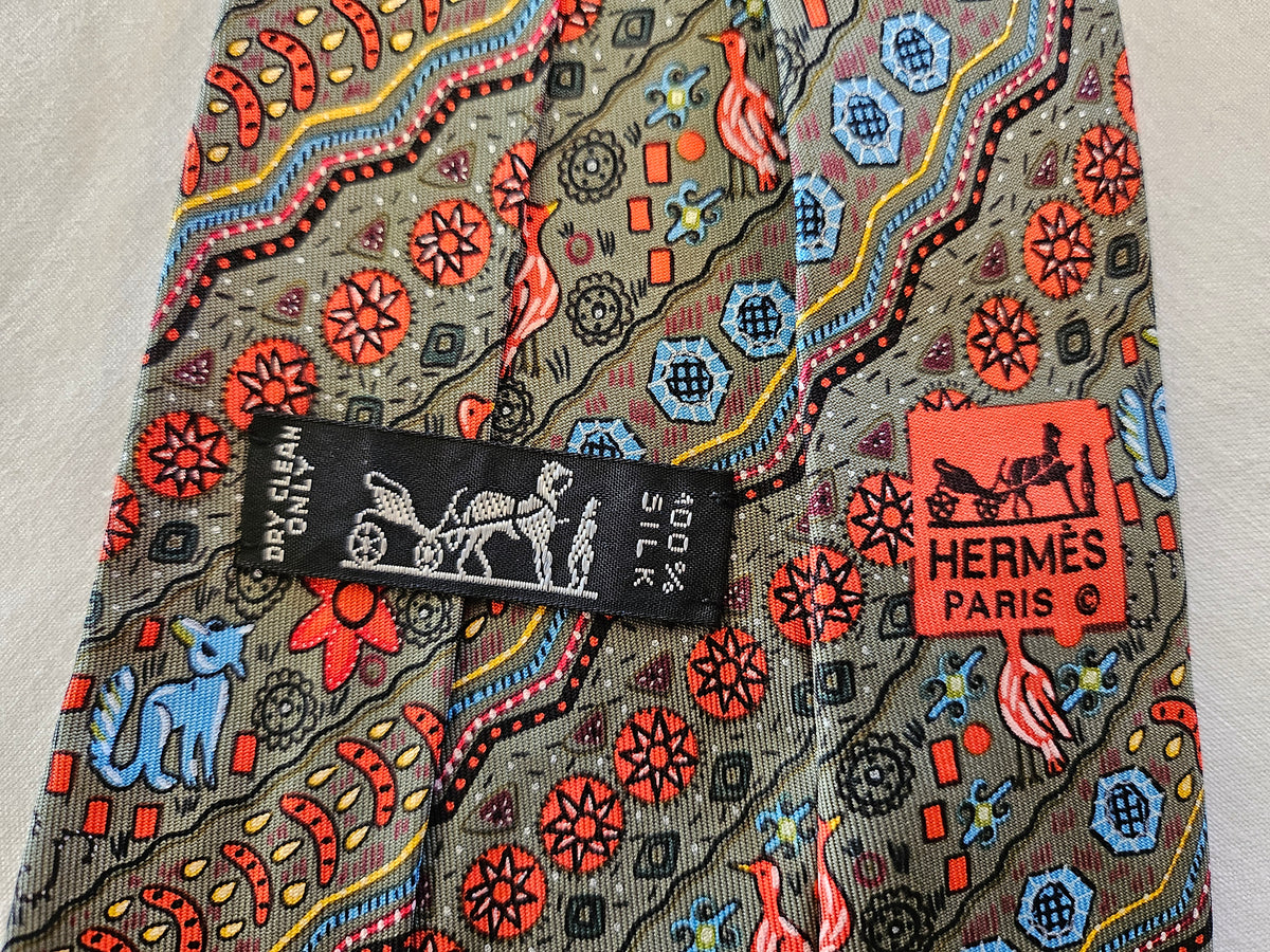 Krawatte Hermès Rot/Grün Reine Seide