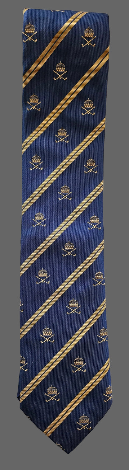 Krawatte Hermès Motiv Krone + Poloschläger Blau Reine Seide