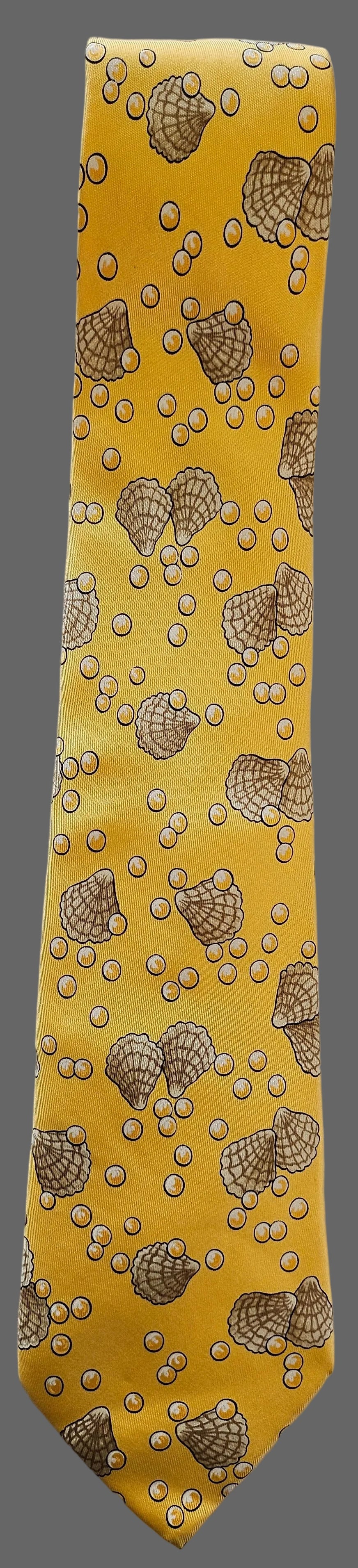 Krawatte Hermès Motiv Muscheln Gelb Reine Seide
