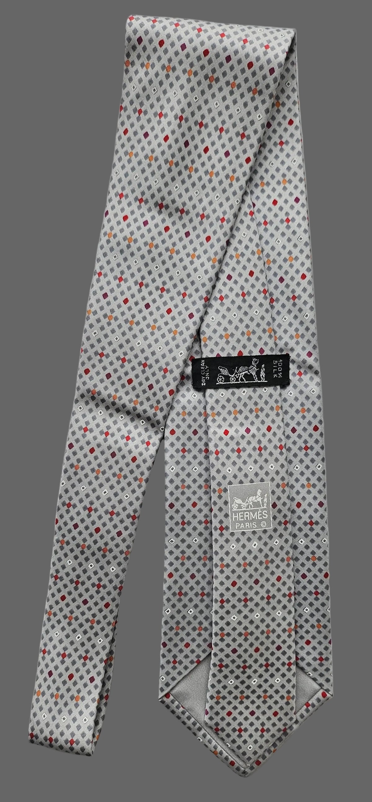 Krawatte Hermès Blau/Grau Rauten Reine Seide