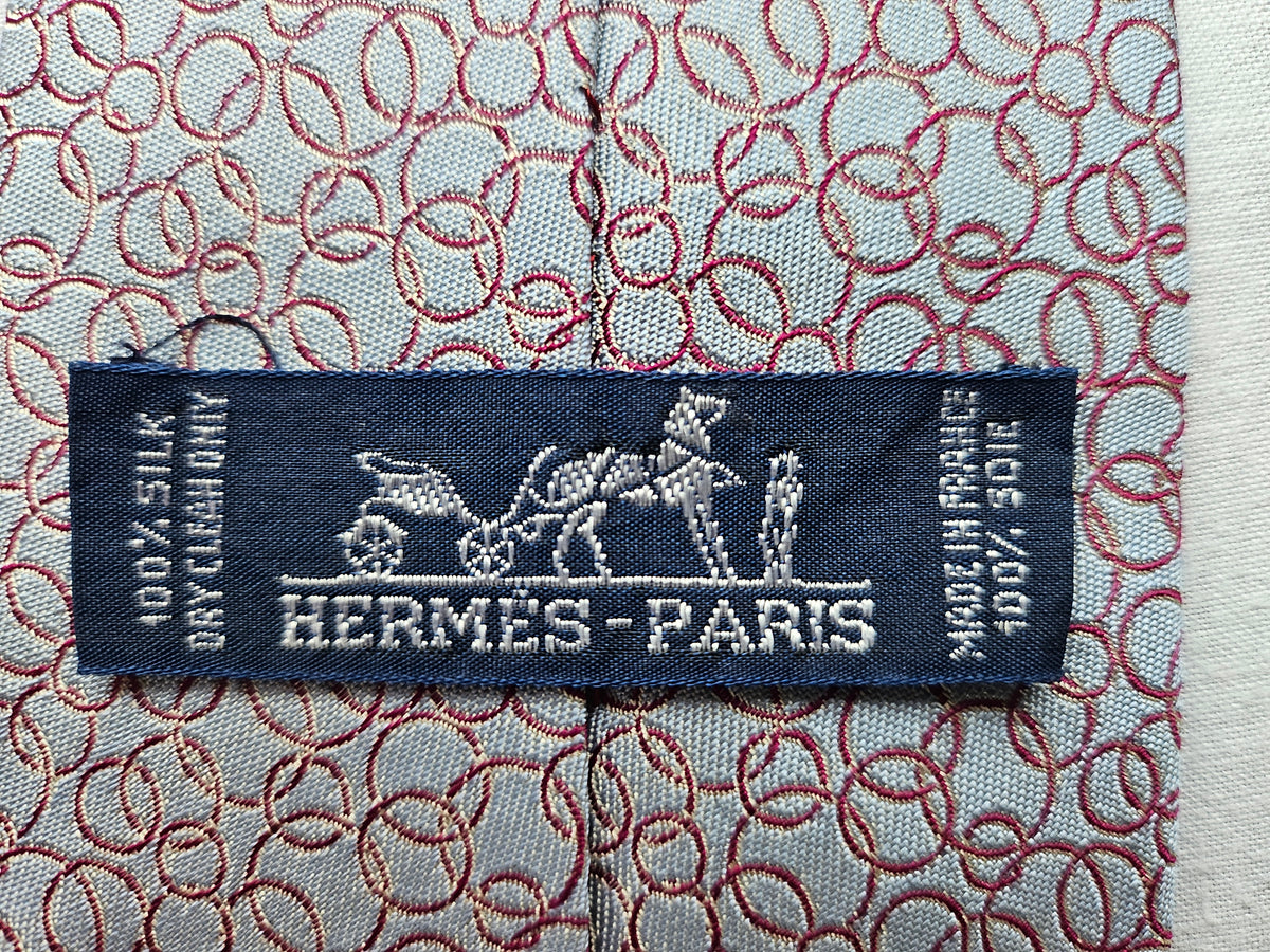 Krawatte Hermès Blau/Grau mit Kreisen Reine Seide