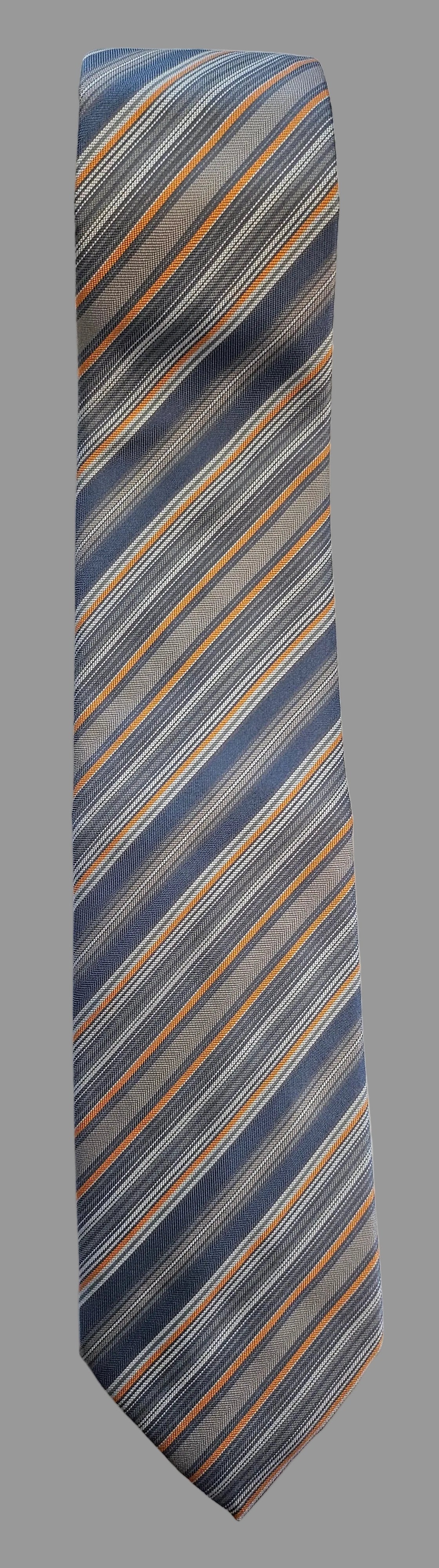 Krawatte Hermès Blau/Grau/Orange Streifen Reine Seide