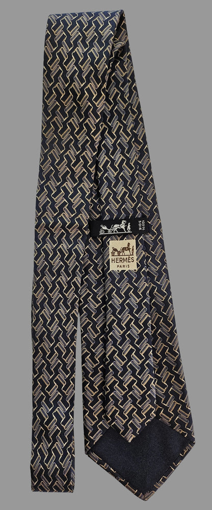 Krawatte Hermès Schwarz/Beige Reine Seide