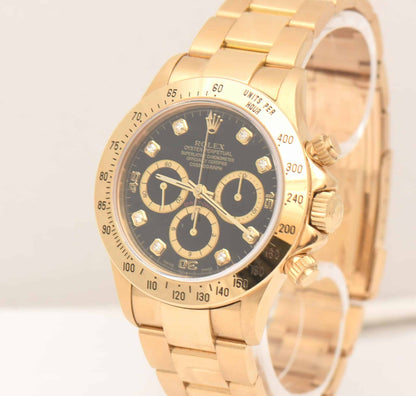 Rolex Daytona inverted 6 Gold Diamant Uhr 16528 Chronograph Box, Rolex Revisionskarte Top Zustand