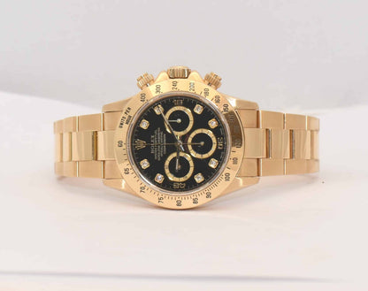 Rolex Daytona inverted 6 Gold Diamant Uhr 16528 Chronograph Box, Rolex Revisionskarte Top Zustand