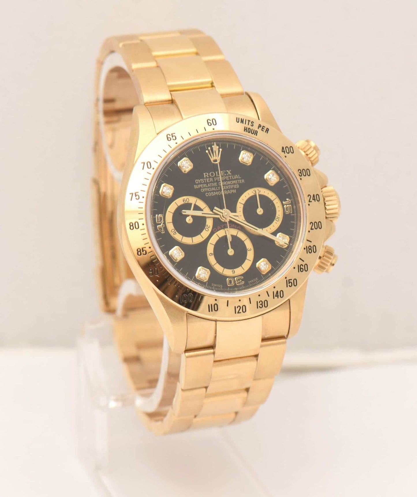 Rolex Daytona inverted 6 Gold Diamant Uhr 16528 Chronograph Box, Rolex Revisionskarte Top Zustand