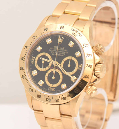 Rolex Daytona inverted 6 Gold Diamant Uhr 16528 Chronograph Box, Rolex Revisionskarte Top Zustand