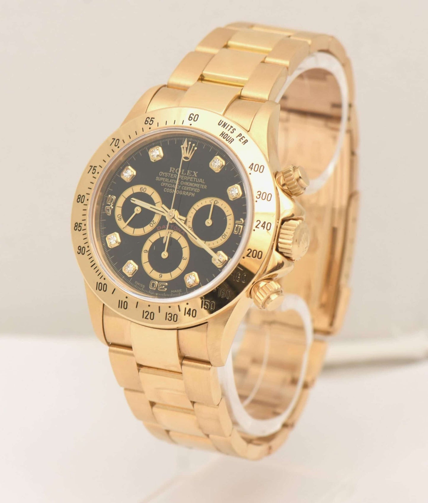 Rolex Daytona inverted 6 Gold Diamant Uhr 16528 Chronograph Box, Rolex Revisionskarte Top Zustand