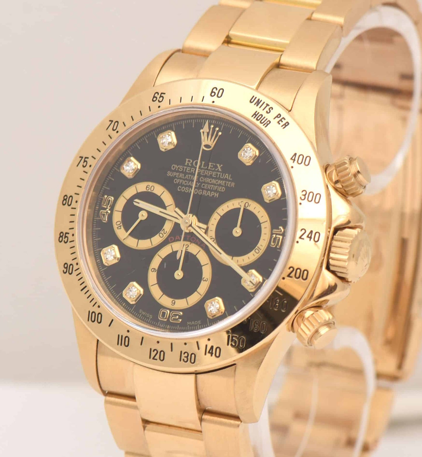 Rolex Daytona inverted 6 Gold Diamant Uhr 16528 Chronograph Box, Rolex Revisionskarte Top Zustand