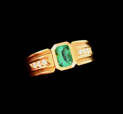 Brillant Smaragd Baguette Edelstein 750er Gold Damen Ring