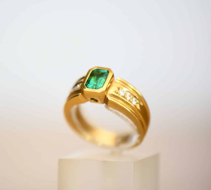 Brillant Smaragd Baguette Edelstein 750er Gold Damen Ring