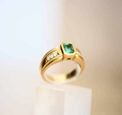 Brillant Smaragd Baguette Edelstein 750er Gold Damen Ring