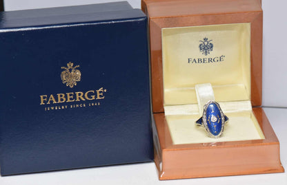 original Fabergé Brillant 750er Gold Ring Emaille blau