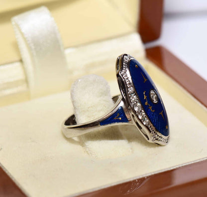 original Fabergé Brillant 750er Gold Ring Emaille blau