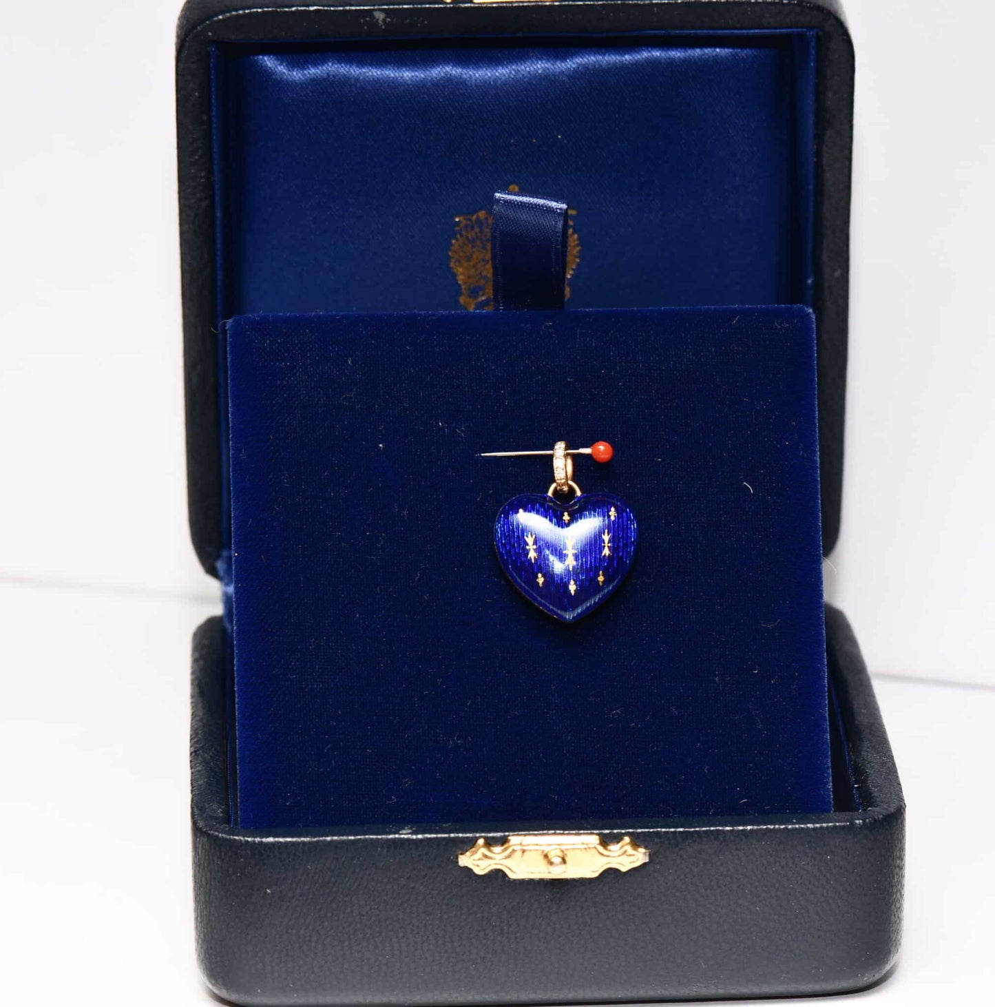 eleganter Faberge Brillant Herz Gold Ketten Anhänger blau Emaille neu