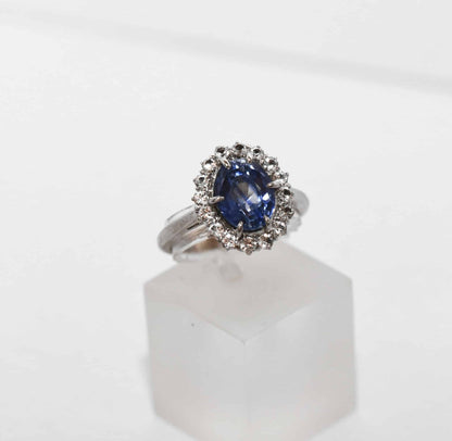 Saphir Edelstein 585er Gold Damen Ring weiße und blauer Saphir