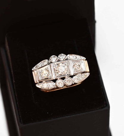 Art Deco 1,60ct Diamant Altschliff Brillant Gold Ring