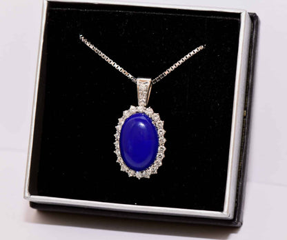 Brillant Lapis Lazuli Edelstein Collier 750er Gold 1,25ct Brillanten