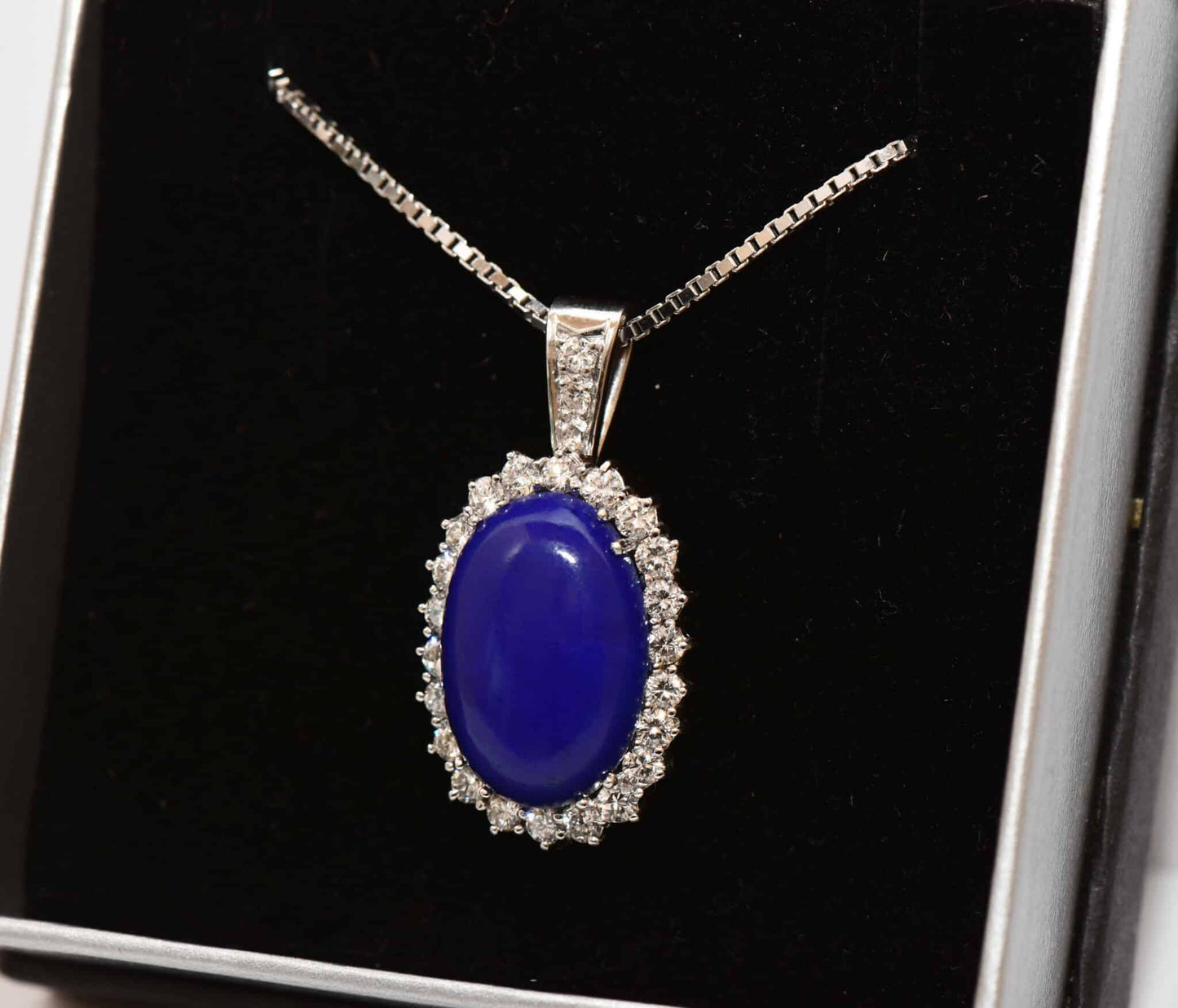 Brillant Lapis Lazuli Edelstein Collier 750er Gold 1,25ct Brillanten