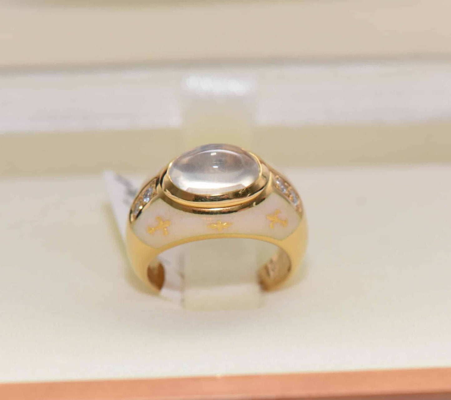 Faberge Emaille Brillant Mondstein 18kt Gold Ring Nr. F1735OG NEU ungetragen