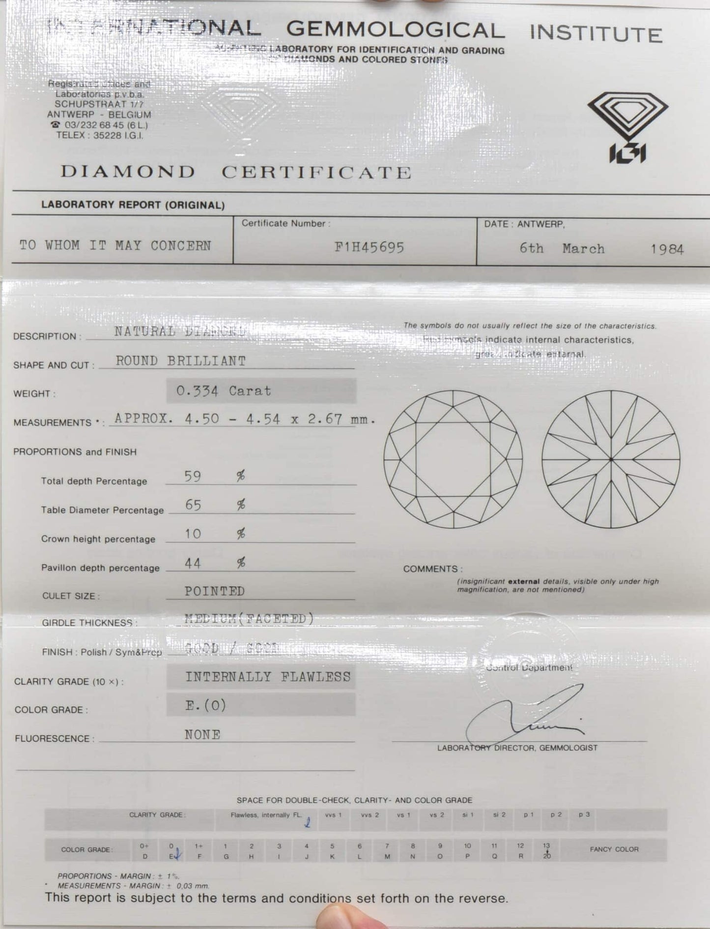 wertvoller loser 0,33ct Brillant IF/E mit IGI Expertise