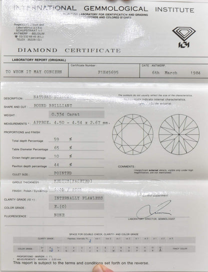 wertvoller loser 0,33ct Brillant IF/E mit IGI Expertise