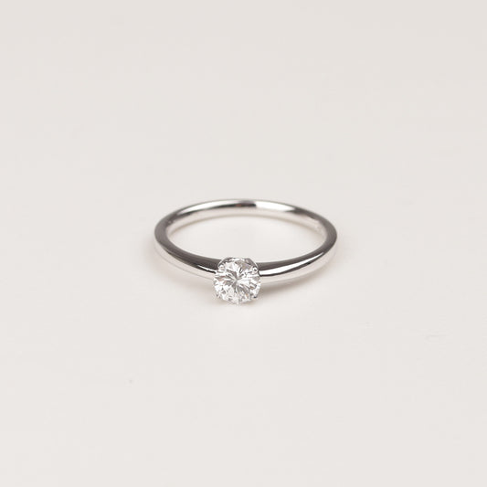 Solitär Ring 750/- Weißgold DPL Zertifikat 0,48 ct Brillant 4er Krappe